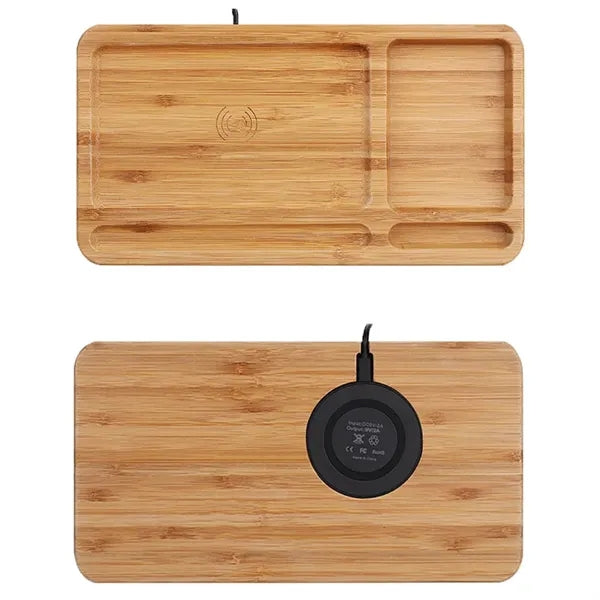 2 1 Wireless Charging Wood Tray Desktop Organizer
