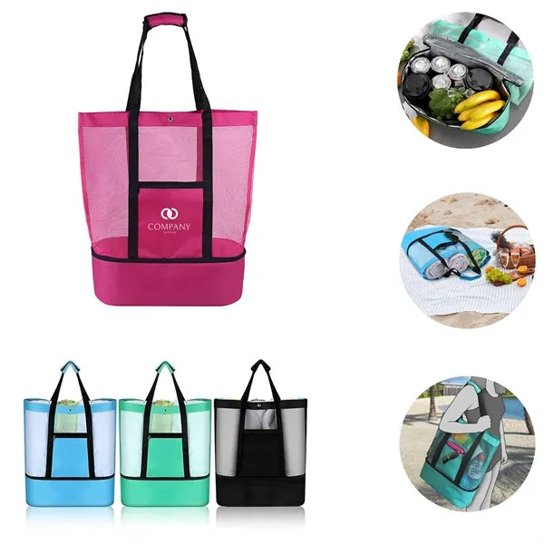 Mesh Beach Tote Bag with Insulated Cooler
