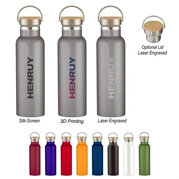 Stainless Steel Sports Water Bottle with Bamboo Lid-20oz