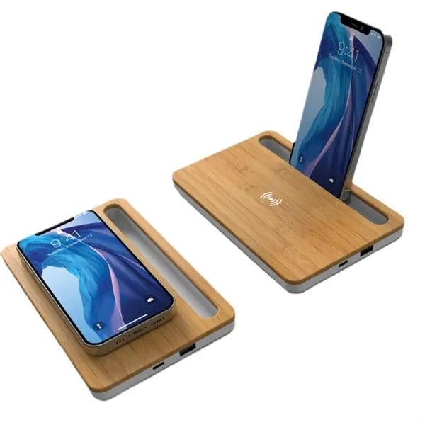 Bamboo Wireless Charger W/ Phone Stand
