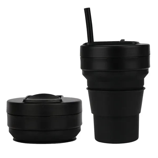 12oz Silicone Collapsible Coffee Cup with Straw Lid