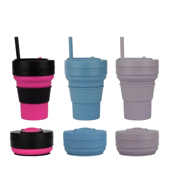 12oz Silicone Collapsible Coffee Cup with Straw Lid