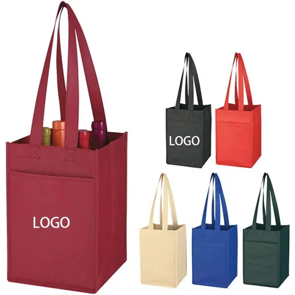 Non Woven 4-compartment Wine Tote Bag 7.25" x 11" x 7"