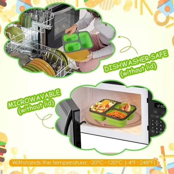 Silicone Collapsible 3 Compartments Lunch Box