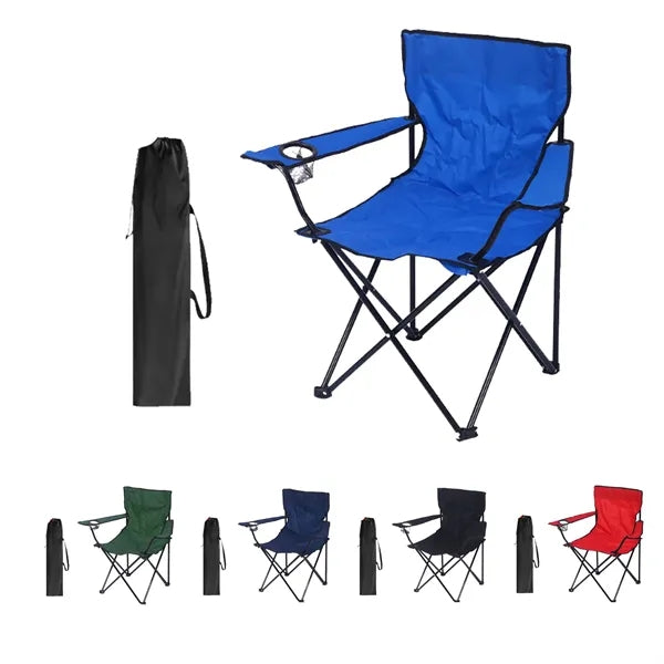 Outdoor Folding Camp Chair With Armrests And Storage Bag