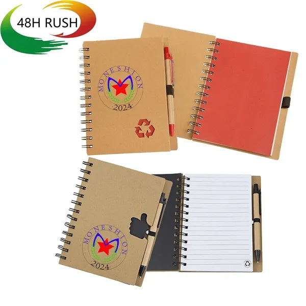 Recycled Kraft Paper Spiral Notepad & Pen Set