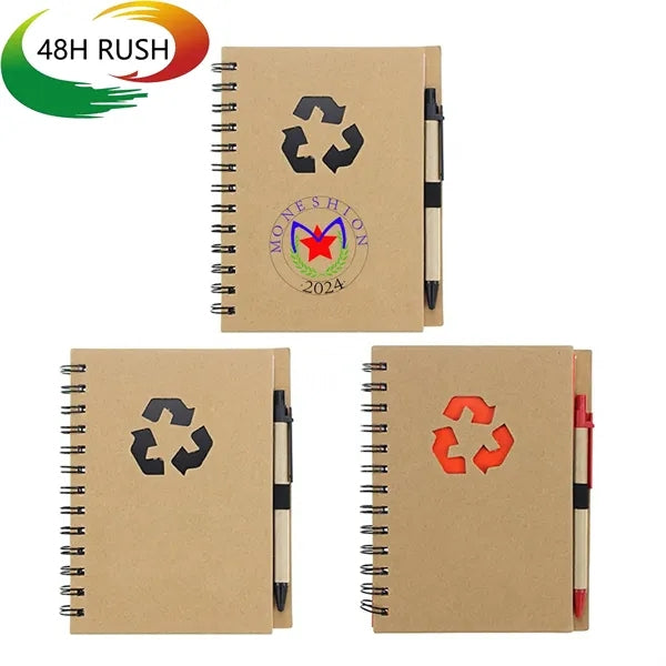 Recycled Kraft Paper Spiral Notepad & Pen Set