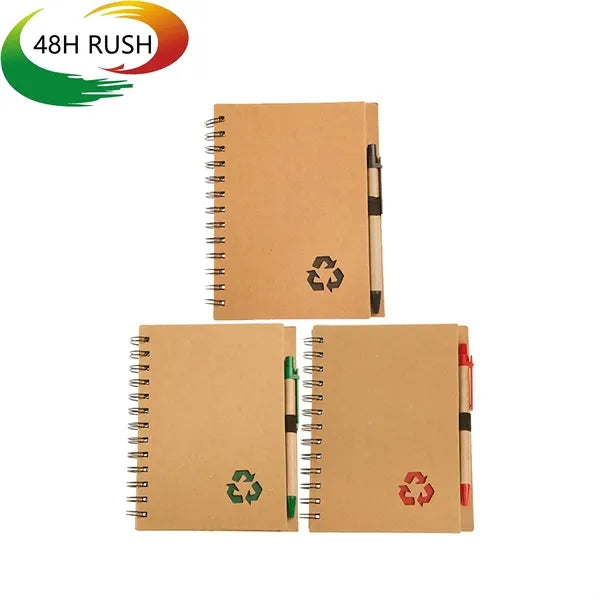 Recycled Kraft Paper Spiral Notepad & Pen Set