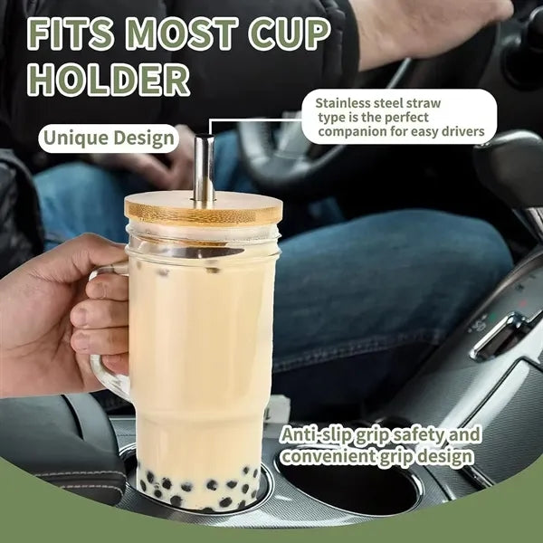 Glass Cups Bamboo Lids and Straws Tumbler with Handle