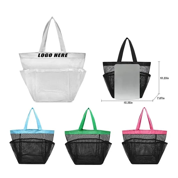Foldable Multiple Pockets Mesh Beach Tote Bags