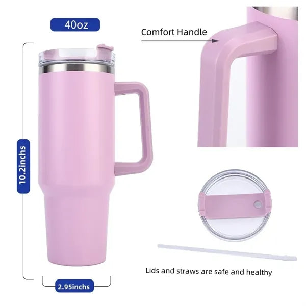 40 oz. Insulated Mug with Handle and Straw