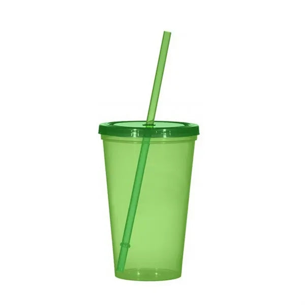 16oz Plastic Stadium Cups with Lid & Straw