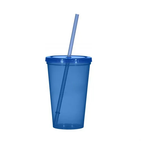 16oz Plastic Stadium Cups with Lid & Straw