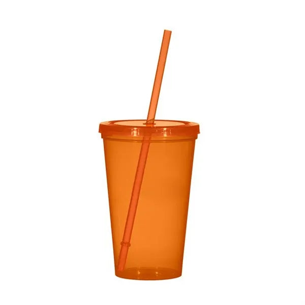 16oz Plastic Stadium Cups with Lid & Straw