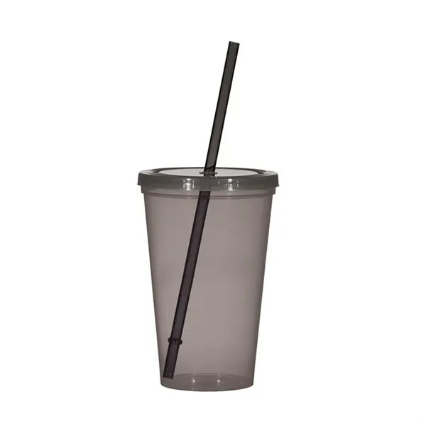 16oz Plastic Stadium Cups with Lid & Straw