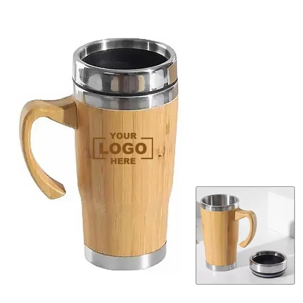 15oz Stainless Steel Bamboo Coffee Mug