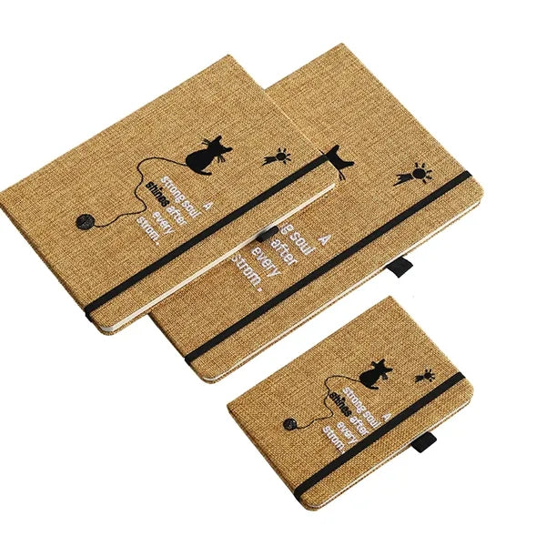 5.7" x 4" Jute Cover Bound Notebook with Pen Loop