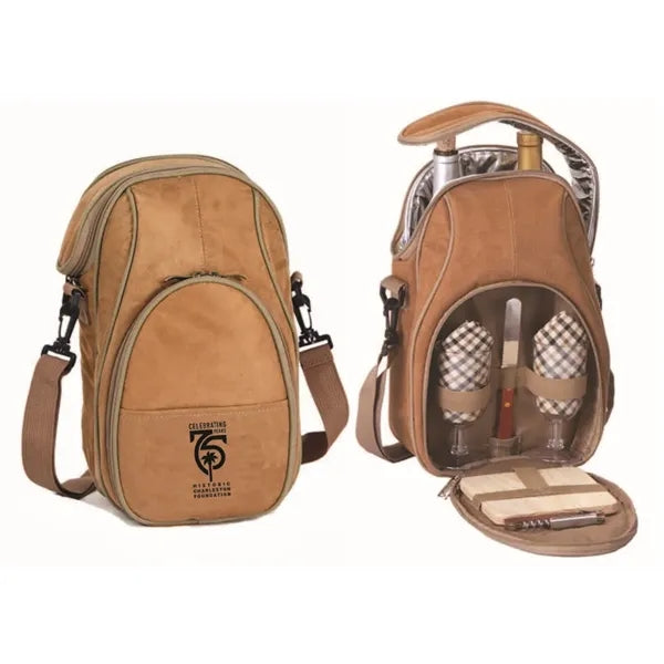 Brava Double Bottle Wine & Cheese Tote Camel Suede