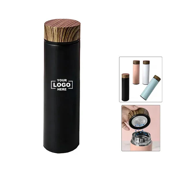 17 oz Stainless Steel Thermos Cup with Wood Grain Lid