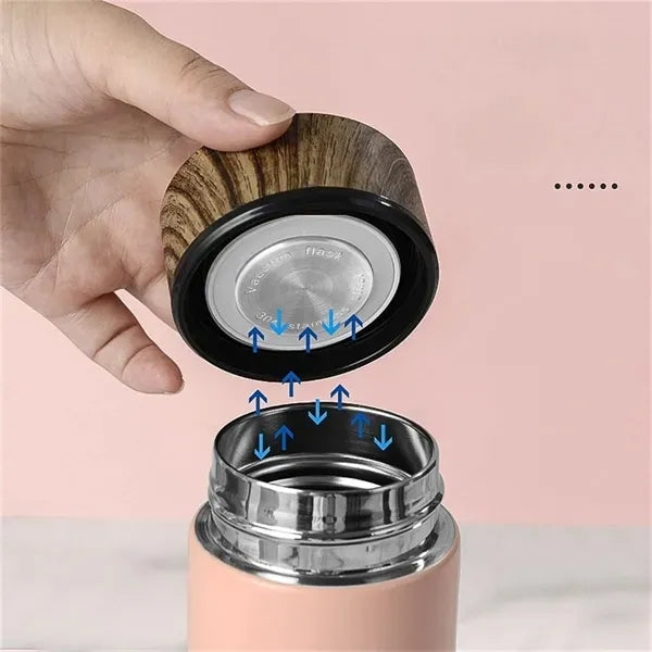 17 oz Stainless Steel Thermos Cup with Wood Grain Lid