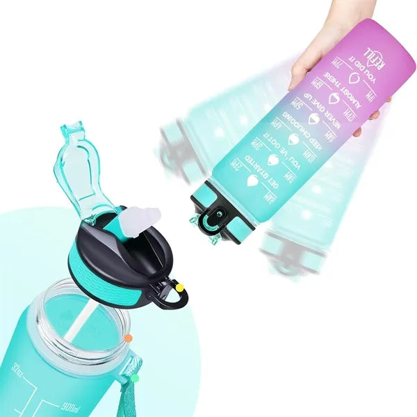 Time-Marked 32oz Sports Water Bottle With Straw