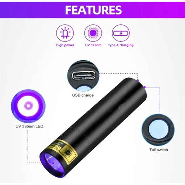 USB-C LED Rechargeable Flashlight UV Light