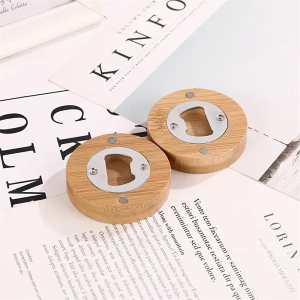 Round Magnetic Bamboo Bottle Opener