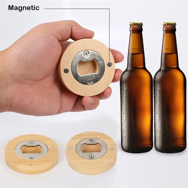 Round Magnetic Bamboo Bottle Opener