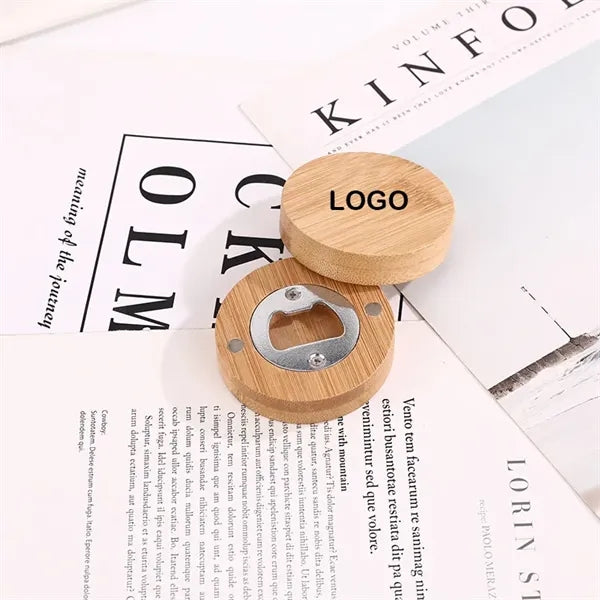 Round Magnetic Bamboo Bottle Opener