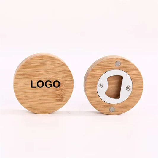 Round Magnetic Bamboo Bottle Opener