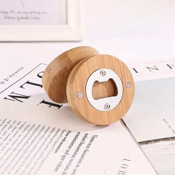 Round Magnetic Bamboo Bottle Opener