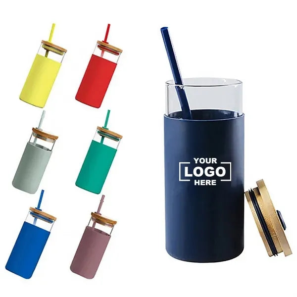 Silicone Protective Sleeve & Straw Glass Tumbler