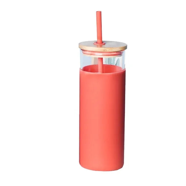 Silicone Protective Sleeve & Straw Glass Tumbler