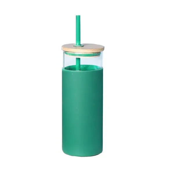 Silicone Protective Sleeve & Straw Glass Tumbler