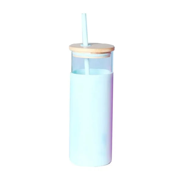 Silicone Protective Sleeve & Straw Glass Tumbler