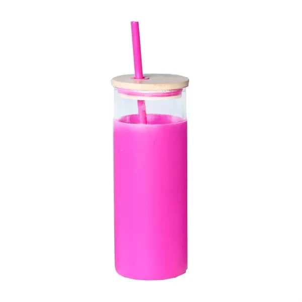 Silicone Protective Sleeve & Straw Glass Tumbler