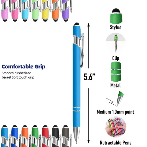 Metal Click Action Double Ring Gel Ink Stylus Bollpoint Pen