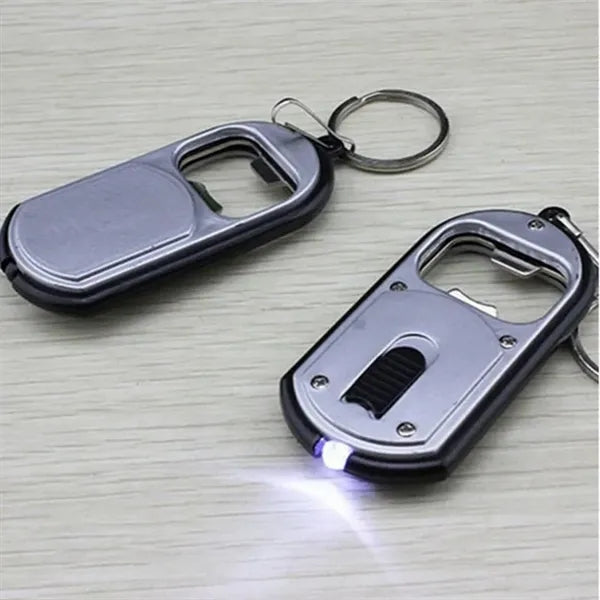 3-in-1 Stainless Steel Bottle Opener w/Keychain & LED Light