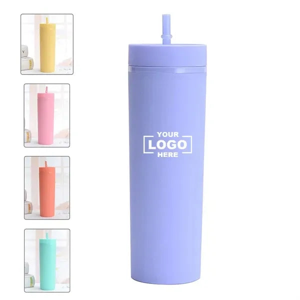 16 OZ Water Bottle Plastic Stadium Coffee Cup With Straw