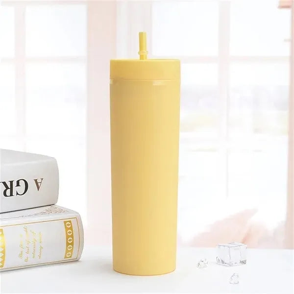 16 OZ Water Bottle Plastic Stadium Coffee Cup With Straw