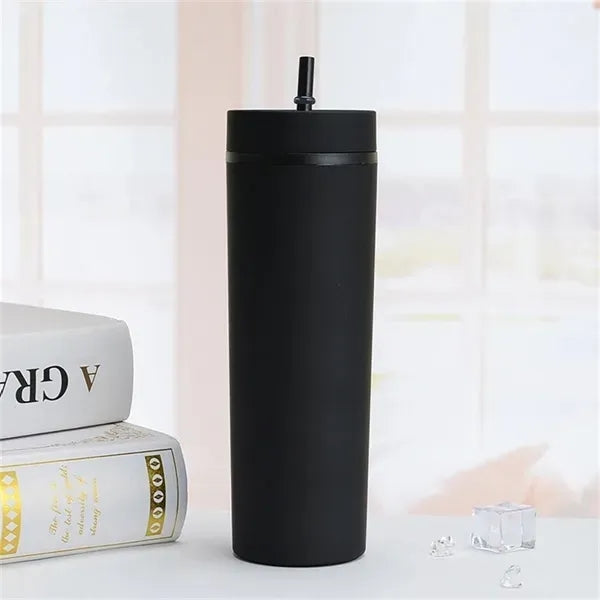 16 OZ Water Bottle Plastic Stadium Coffee Cup With Straw