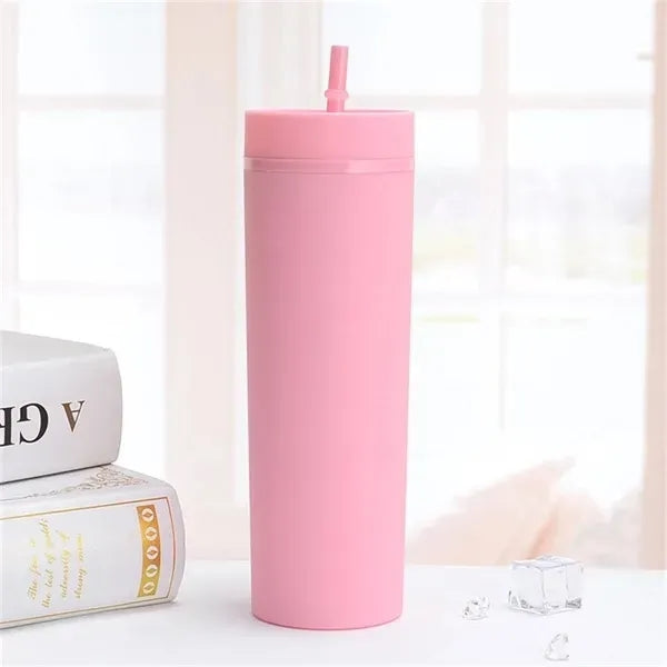16 OZ Water Bottle Plastic Stadium Coffee Cup With Straw