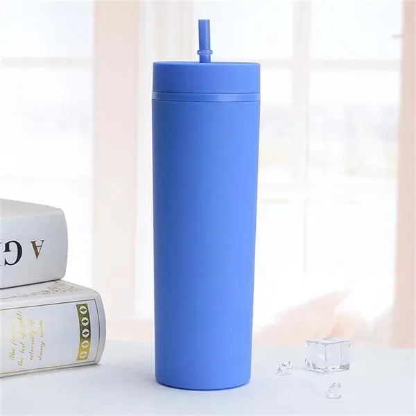 16 OZ Water Bottle Plastic Stadium Coffee Cup With Straw