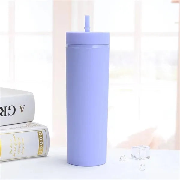 16 OZ Water Bottle Plastic Stadium Coffee Cup With Straw