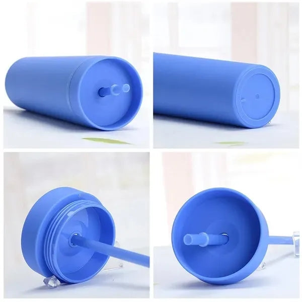 16 OZ Water Bottle Plastic Stadium Coffee Cup With Straw
