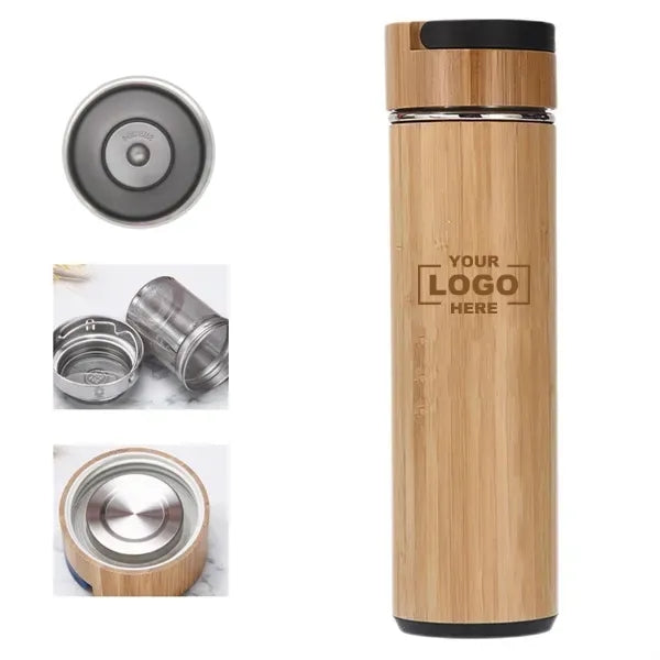 16 Oz Double Insulated Bamboo Insulation Water Bottle