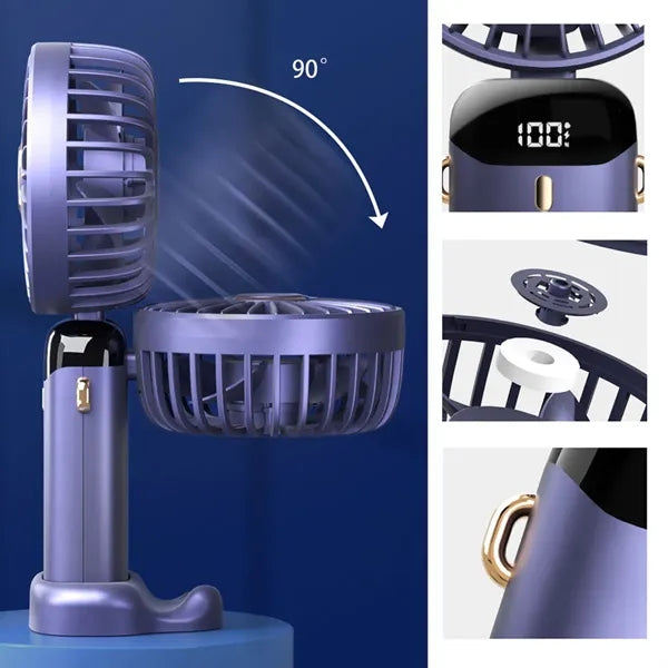 USB Rechargeable With LED Display Portable Handheld Fan