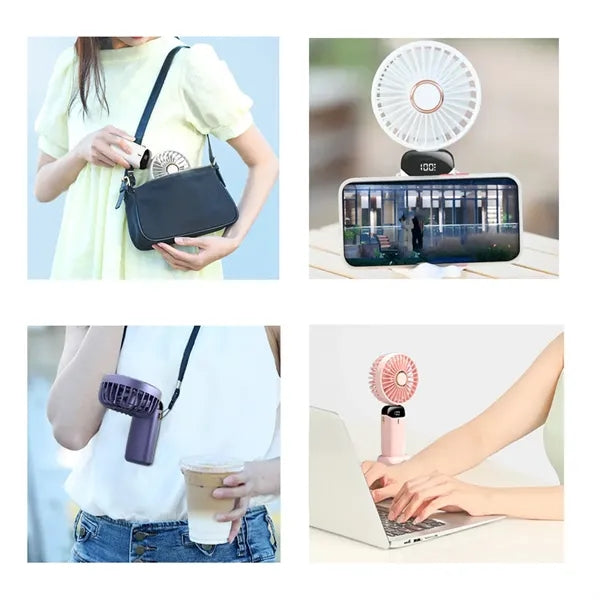 USB Rechargeable With LED Display Portable Handheld Fan
