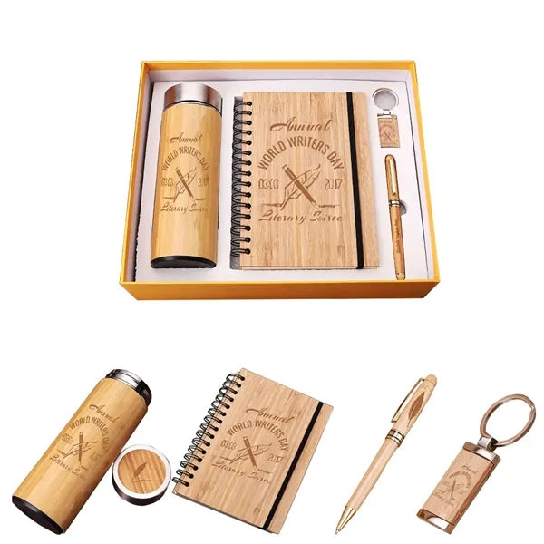 Bamboo board cover office notebook kit, gift for colleagues