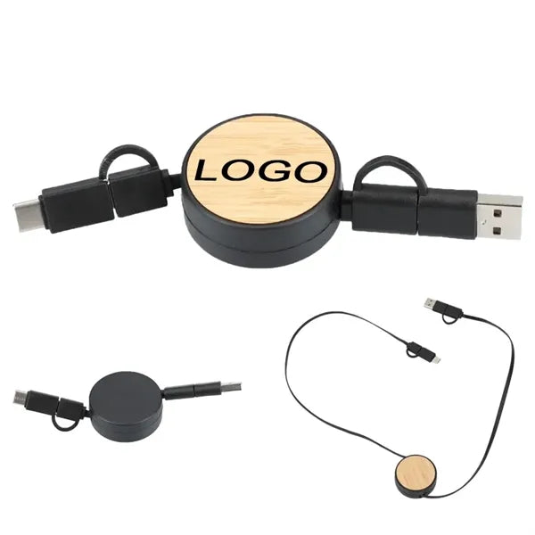 100% Bamboo Retractable 5-in-1 Charging Cable